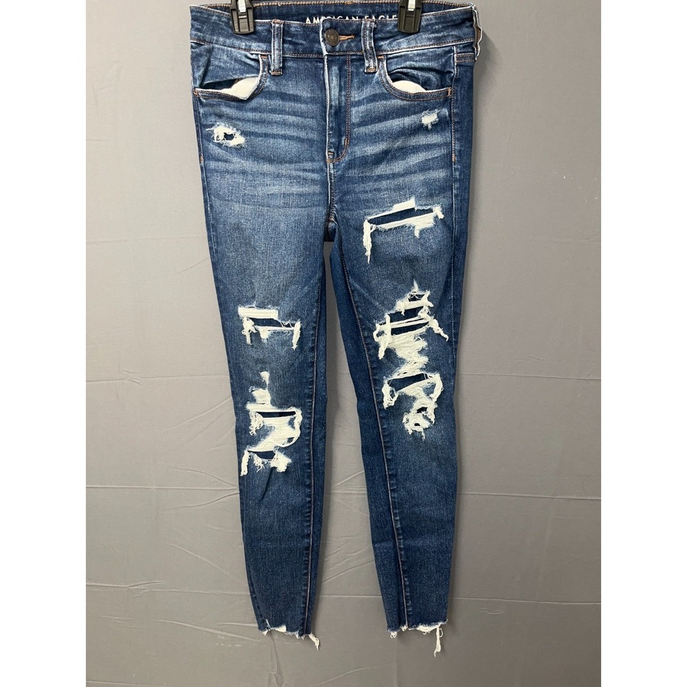 American Eagle Outfitters Next Level Stretch Jeans Girls 6 Blue Denim Distressed